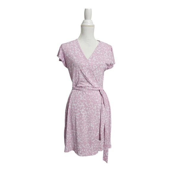 Nine West Dresses & Skirts - Nine West Faux Wrap Dress Size M Flutter Sleeve Side Belted Lavender Knee Length